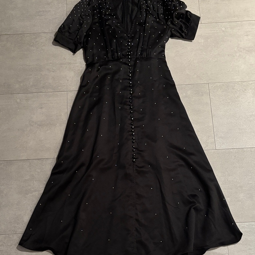 The Kooples Black Short Sleeve Dress with Beaded Accents